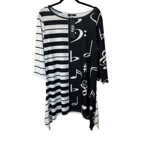 Lily by Firmiana Women’s 3/4 Sleeve Black & White Striped Music Top Size 2XL GUC